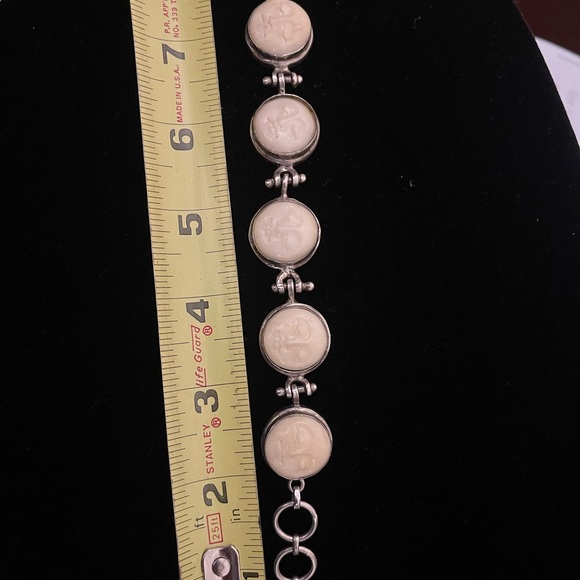 Carved Bone Moon Face Sterling Silver Bracelet with Toggle Clasp - Picture 6 of 6